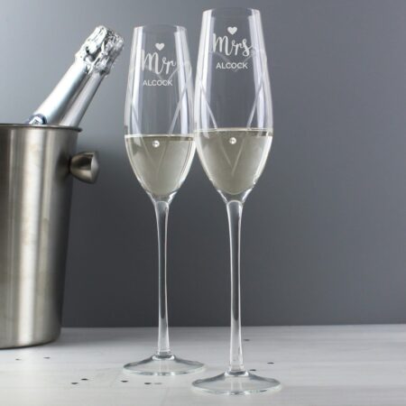 Personalised Hand Cut Mr & Mrs Pair of Flutes in Gift Box: 3 - Champagne Flutes By Gift Moments