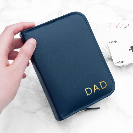Personalised handmade leather double playing card cases