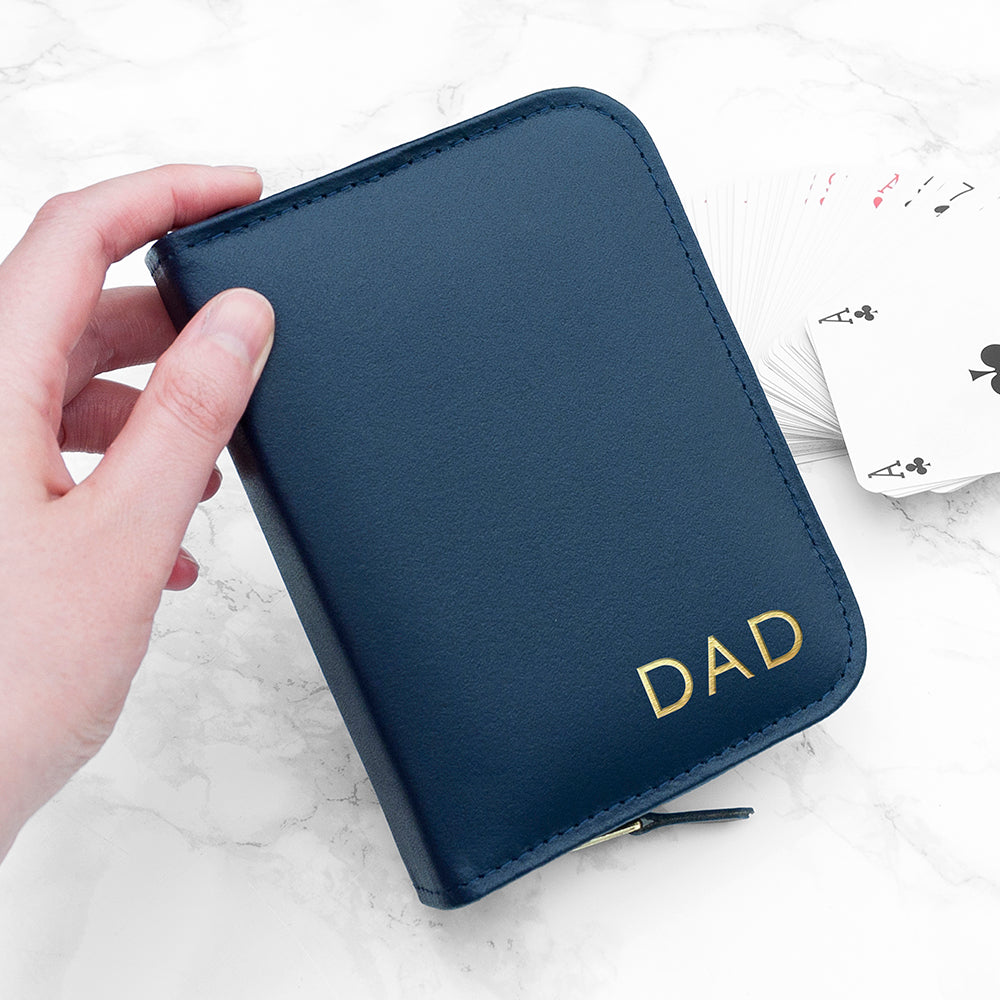 Personalised handmade leather double playing card cases