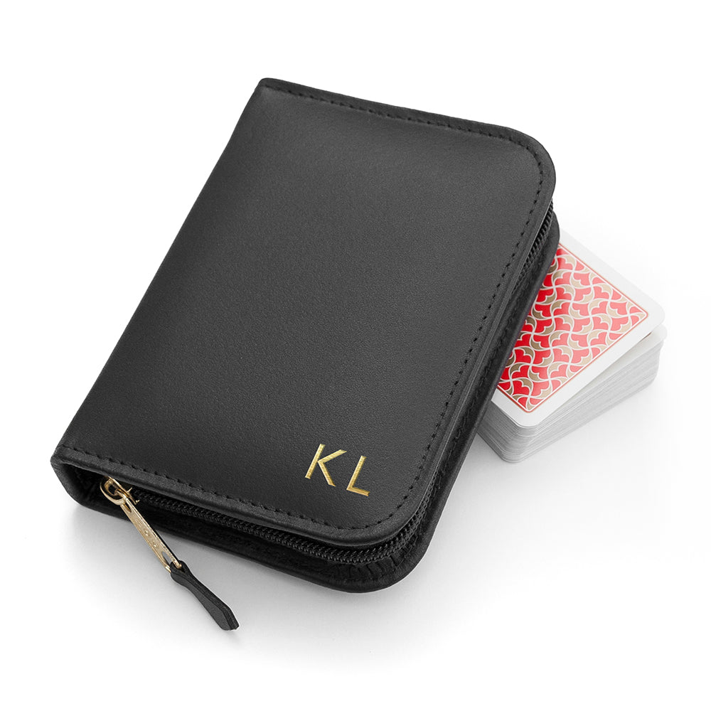 Personalised handmade leather double playing card cases