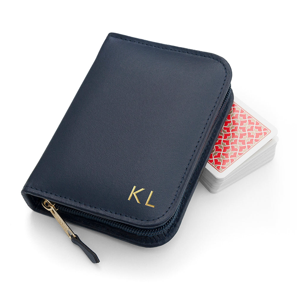 Personalised handmade leather double playing card cases