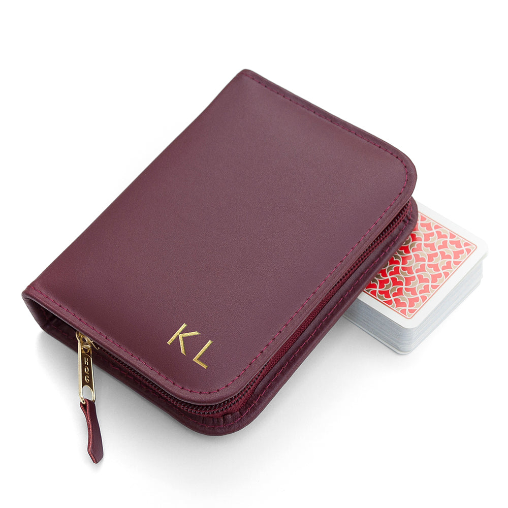 Personalised handmade leather double playing card cases