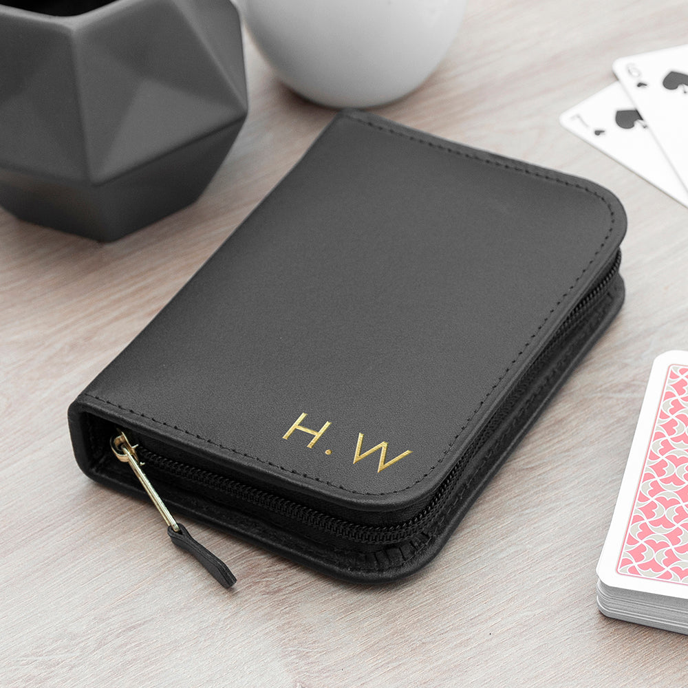 Personalised handmade leather double playing card cases