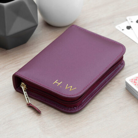 Personalised handmade leather double playing card cases