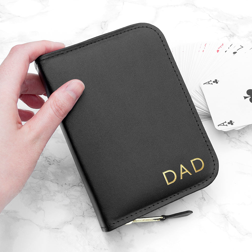 Personalised handmade leather double playing card cases