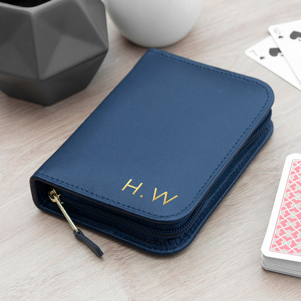 Personalised handmade leather double playing card cases