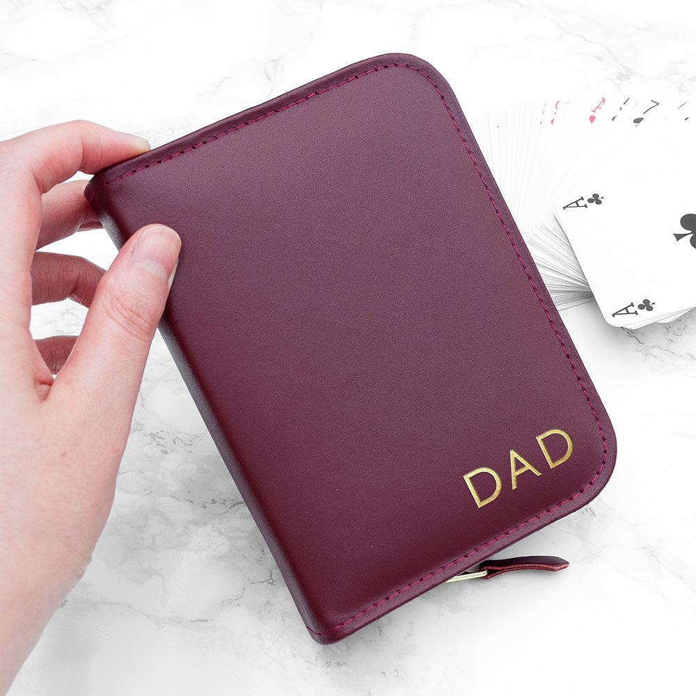 Personalised handmade leather double playing card cases
