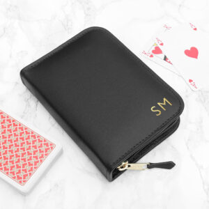 Personalised Handmade Leather Double Playing Card Cases: 12 - Black - Playing Card Cases By Gift Moments