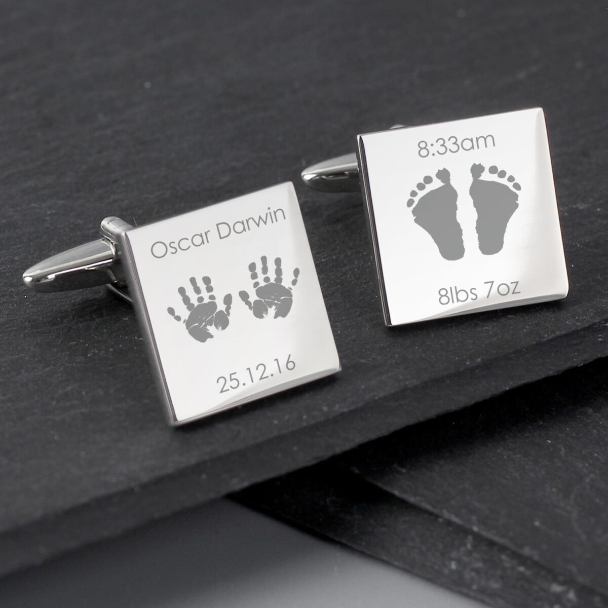 Personalised Hands and Feet New Baby Square Cufflinks: 2 - Cufflinks & Tie Slides By Gift Moments