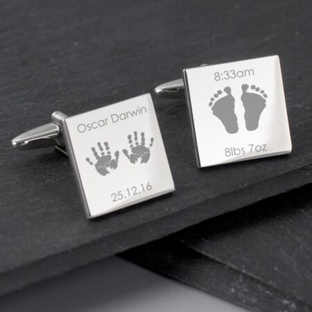 Personalised Hands and Feet New Baby Square Cufflinks: 2 - Cufflinks & Tie Slides By Gift Moments