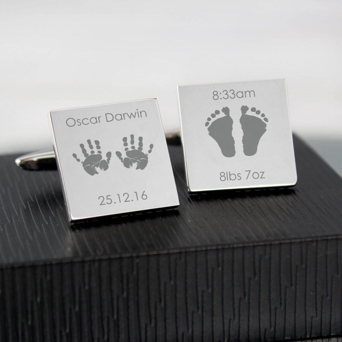 Personalised Hands and Feet New Baby Square Cufflinks: 1 - Cufflinks & Tie Slides By Gift Moments