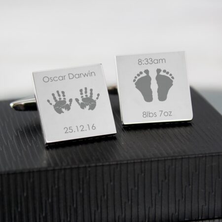 Personalised Hands and Feet New Baby Square Cufflinks: 1 - Cufflinks & Tie Slides By Gift Moments