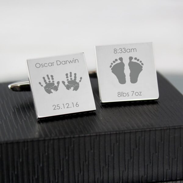 Personalised Hands and Feet New Baby Square Cufflinks: 1 - Cufflinks & Tie Slides By Gift Moments
