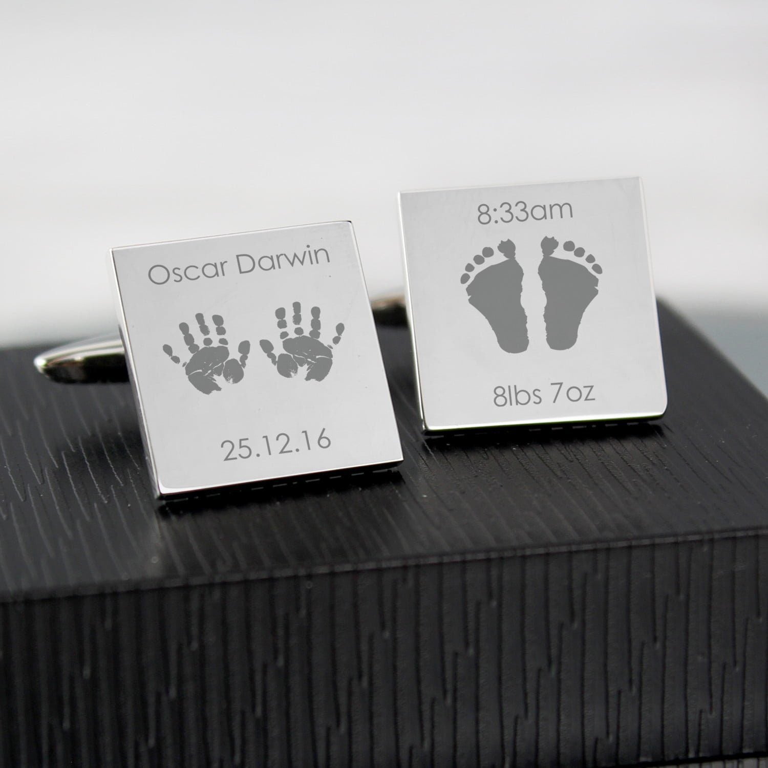 Personalised Hands and Feet New Baby Square Cufflinks: 1 - Cufflinks & Tie Slides By Gift Moments