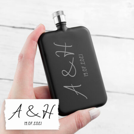 Personalised handwriting black slimline flask