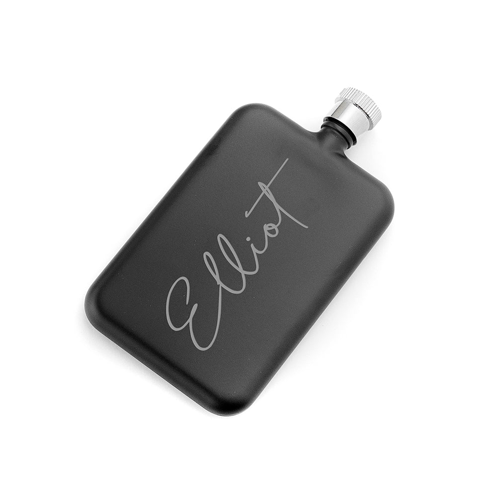 Personalised handwriting black slimline flask