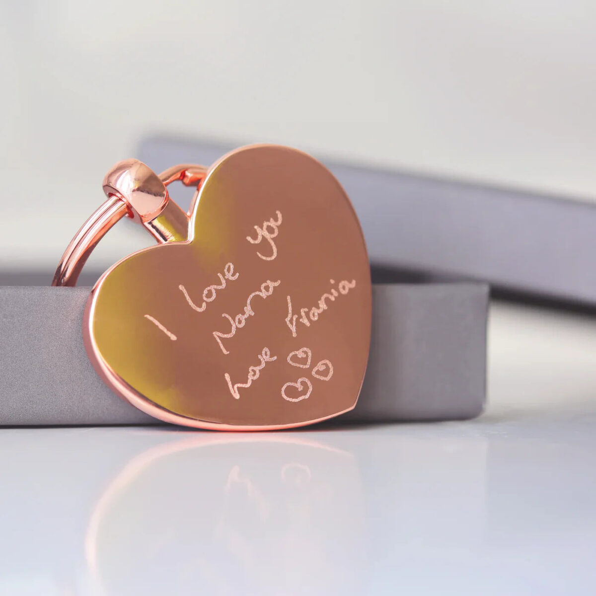 Personalised Handwriting Heart Keyrings: 5 - Rose Gold - Keyrings By Gift Moments