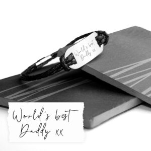 Personalised Handwriting Mens Black Leather Bracelet: 4 - Bracelets By Gift Moments