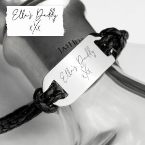 Personalised Handwriting Mens Black Leather Bracelet: 3 - Bracelets By Gift Moments