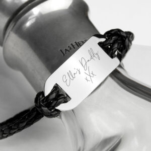 Personalised Handwriting Mens Black Leather Bracelet: 1 - Bracelets By Gift Moments