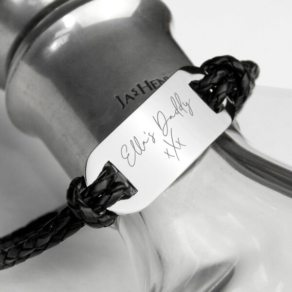 Personalised Handwriting Mens Black Leather Bracelet: 1 - Bracelets By Gift Moments