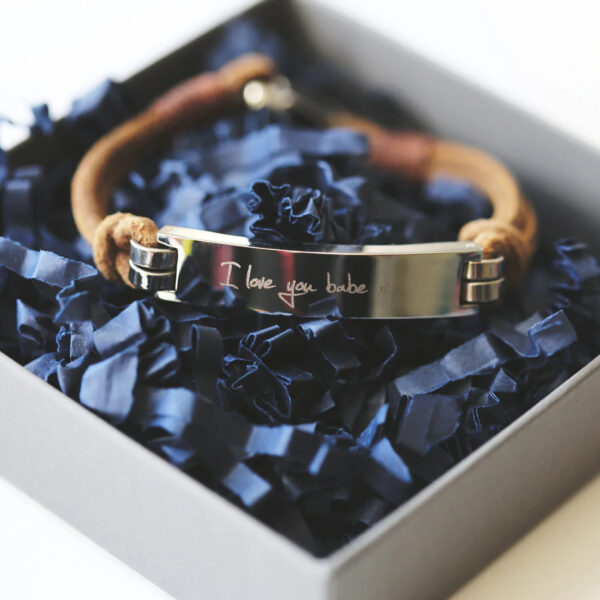 Personalised Handwriting Men’s Leather Tan Bracelet: 1 - Bracelets By Gift Moments