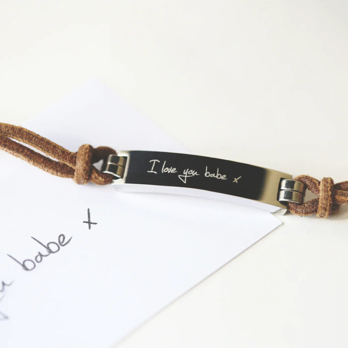 Personalised Handwriting Men’s Leather Tan Bracelet: 6 - Bracelets By Gift Moments