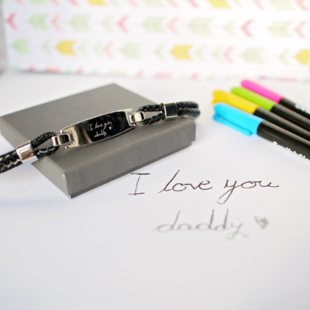 Personalised handwriting mens woven leather bracelet