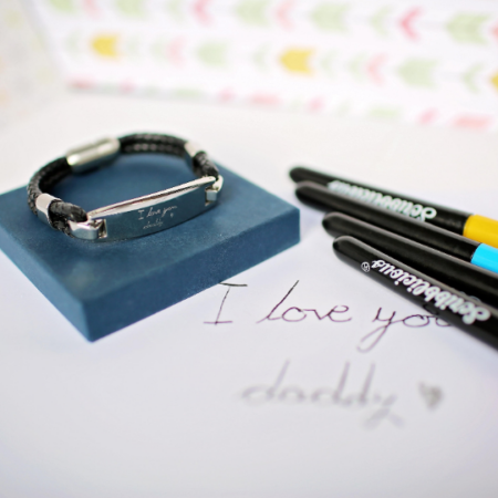 Personalised handwriting mens woven leather bracelet