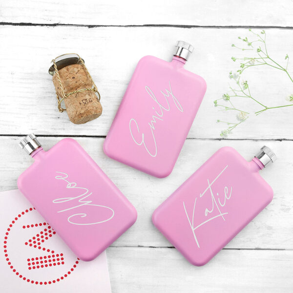 Personalised Pink Slimline Handwriting Flask: 2 - Hip Flasks By Gift Moments