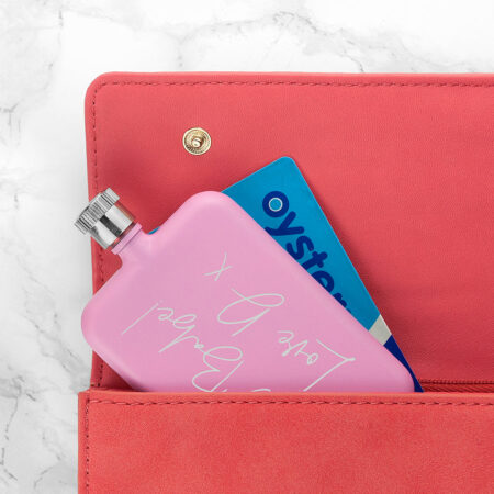Personalised handwriting pink slimline flask