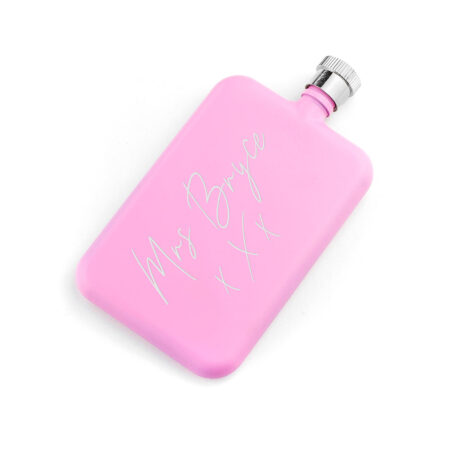 Personalised handwriting pink slimline flask
