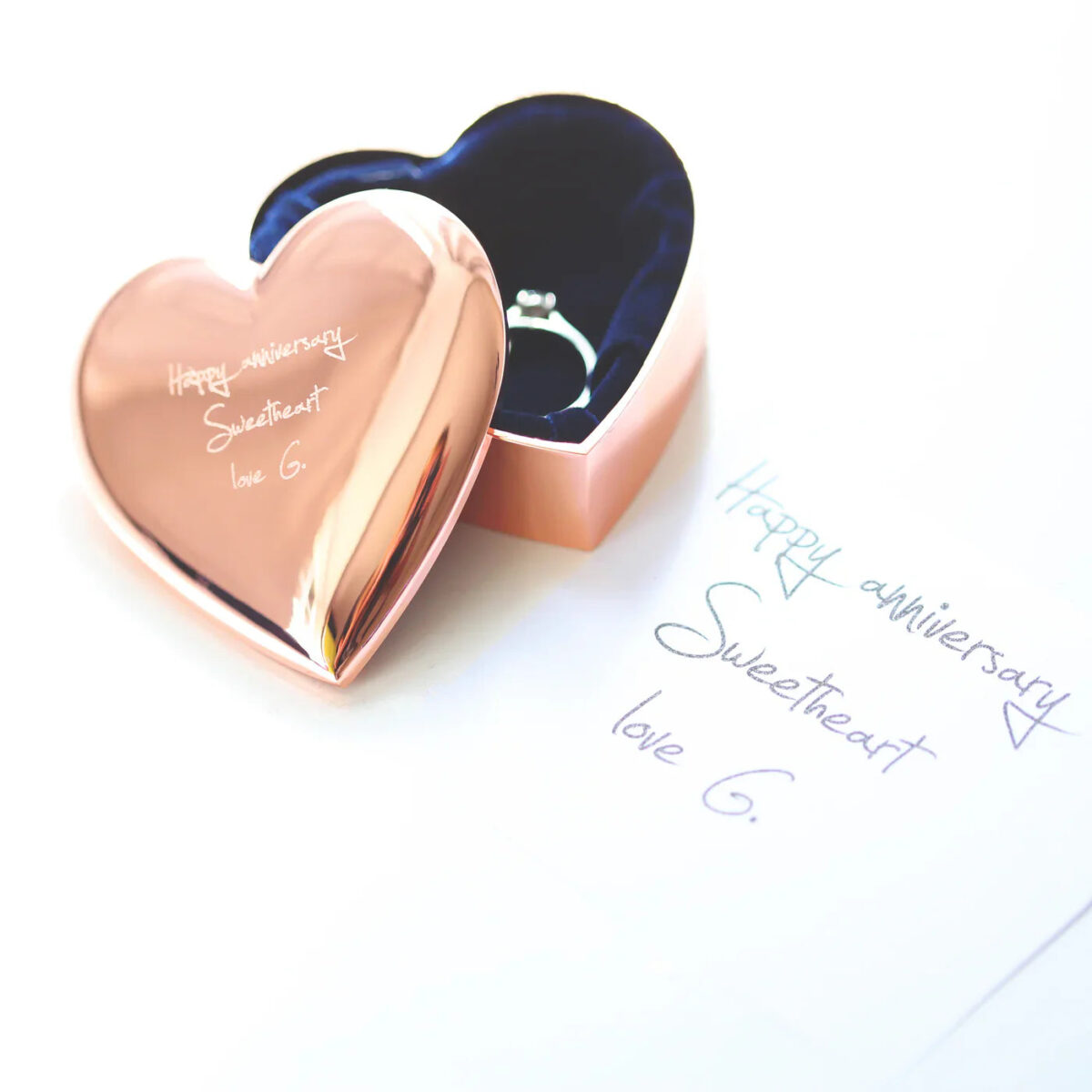 Personalised Handwriting Rose Gold Heart Trinket Box: 4 - Trinket Boxes By Gift Moments