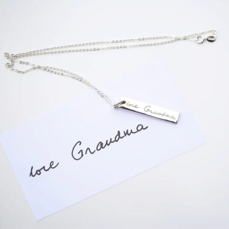 Personalised handwriting sterling silver bar necklace