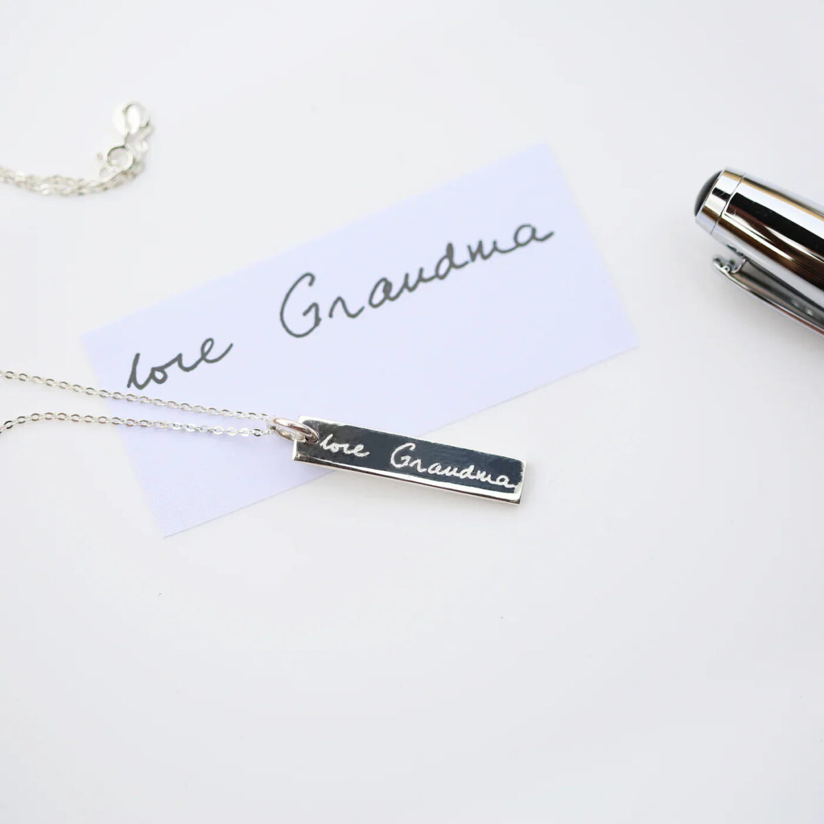 Personalised handwriting sterling silver bar necklace