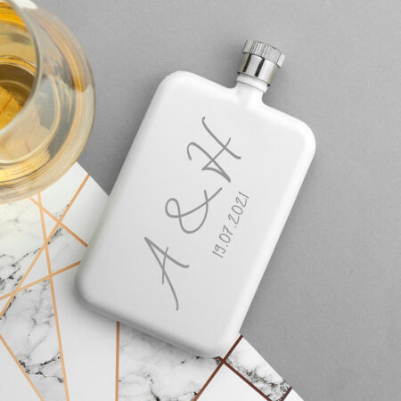 Personalised handwriting white slimline flask