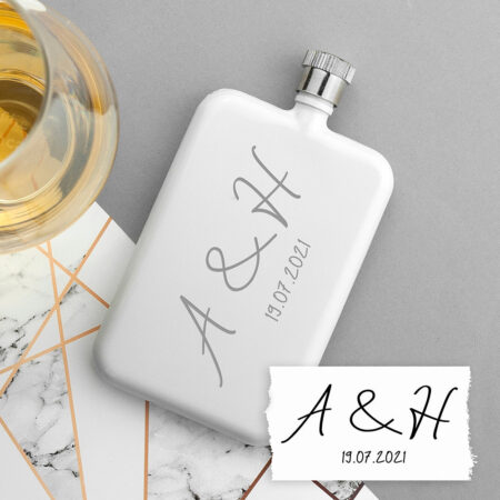 Personalised handwriting white slimline flask
