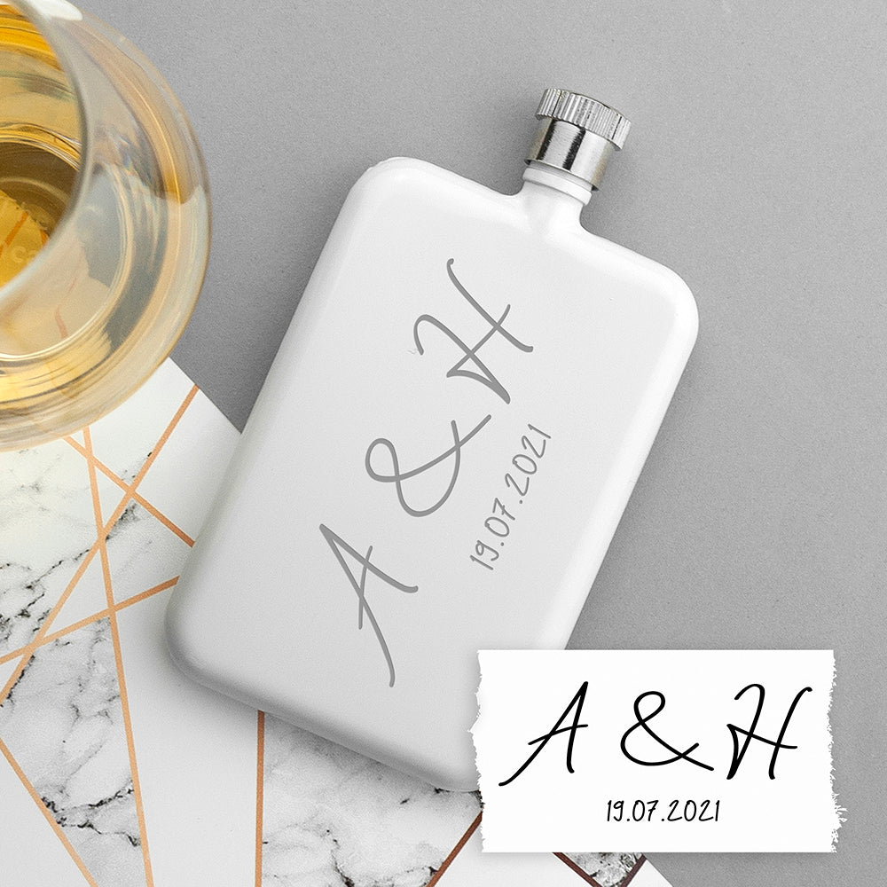 Personalised handwriting white slimline flask