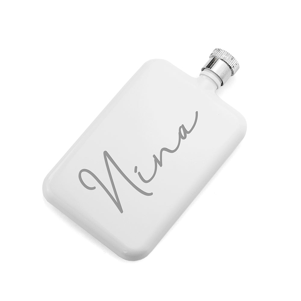 Personalised handwriting white slimline flask