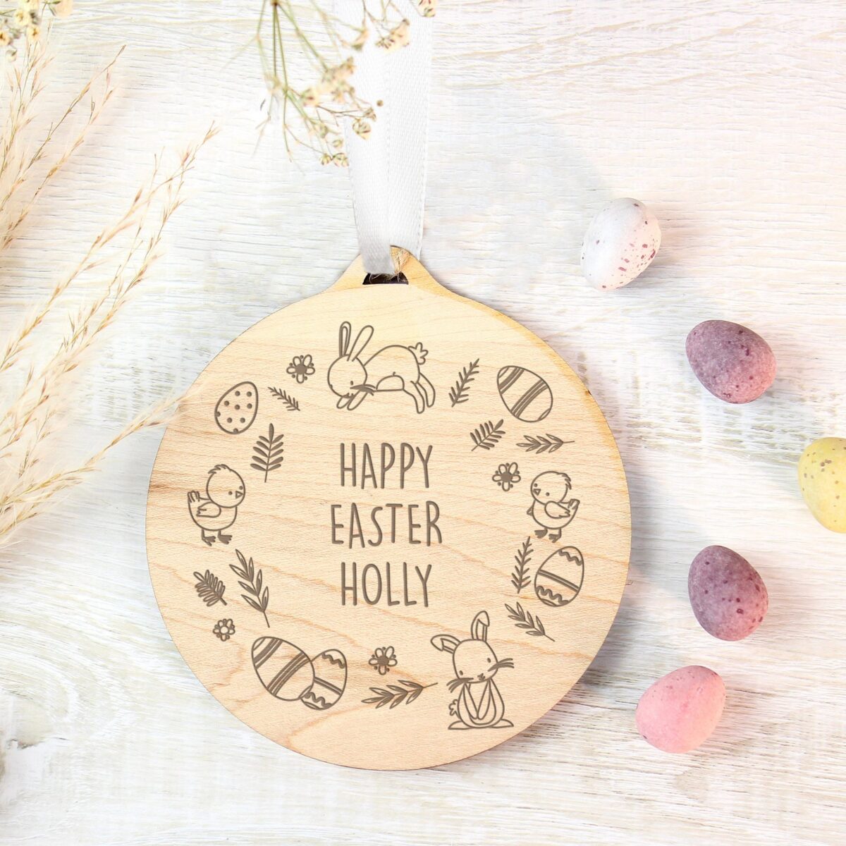 Personalised Happy Easter Wooden Decoration: 4 - Decorations By Gift Moments