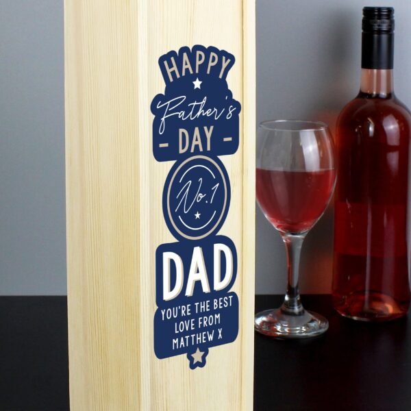 Personalised Happy Father’s Day No. 1 Dad Wooden Wine Bottle Box: 2 - Barware By Gift Moments