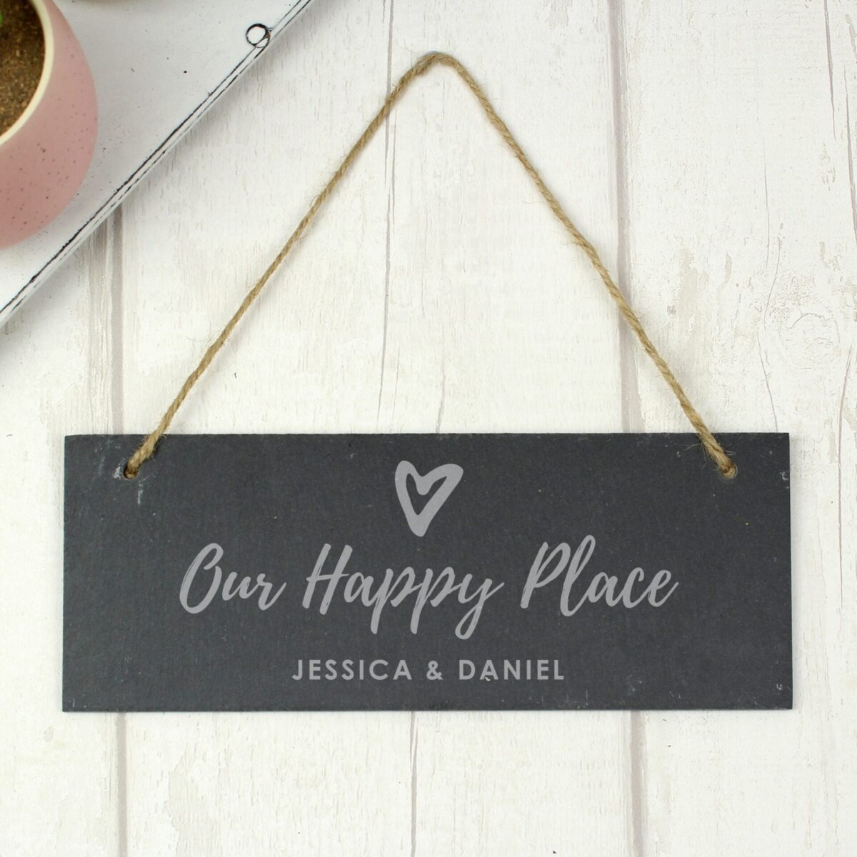 Personalised Our Happy Place Hanging Slate Plaque: 2 - Signs & Plaques By Gift Moments