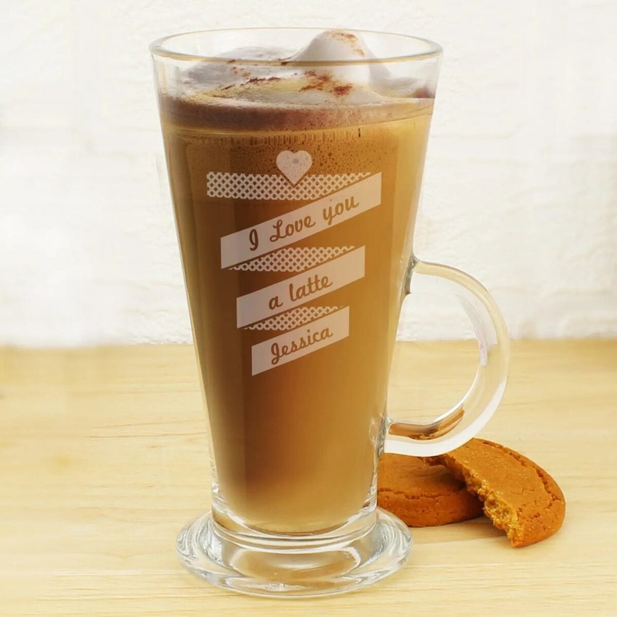 Personalised Heart Banner Latte Glass: 2 - Latte Mugs By Gift Moments