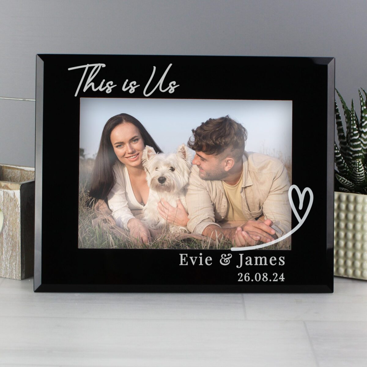 Personalised Heart Black Glass 5x7 Photo Frame: 4 - Photo Frames By Gift Moments