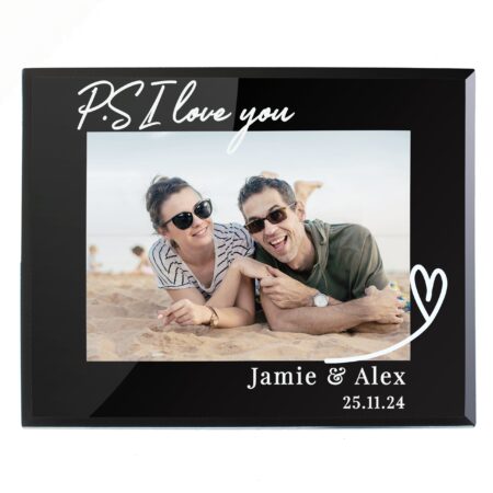 Personalised Heart Black Glass 5x7 Photo Frame: 5 - Photo Frames By Gift Moments