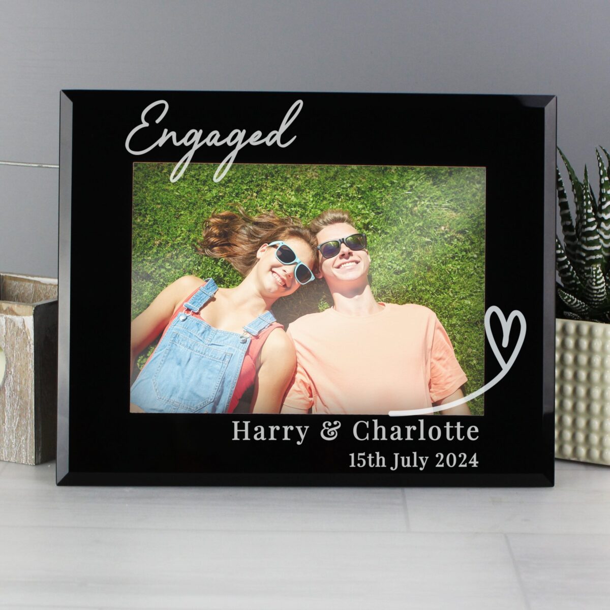 Personalised Heart Black Glass 5x7 Photo Frame: 1 - Photo Frames By Gift Moments