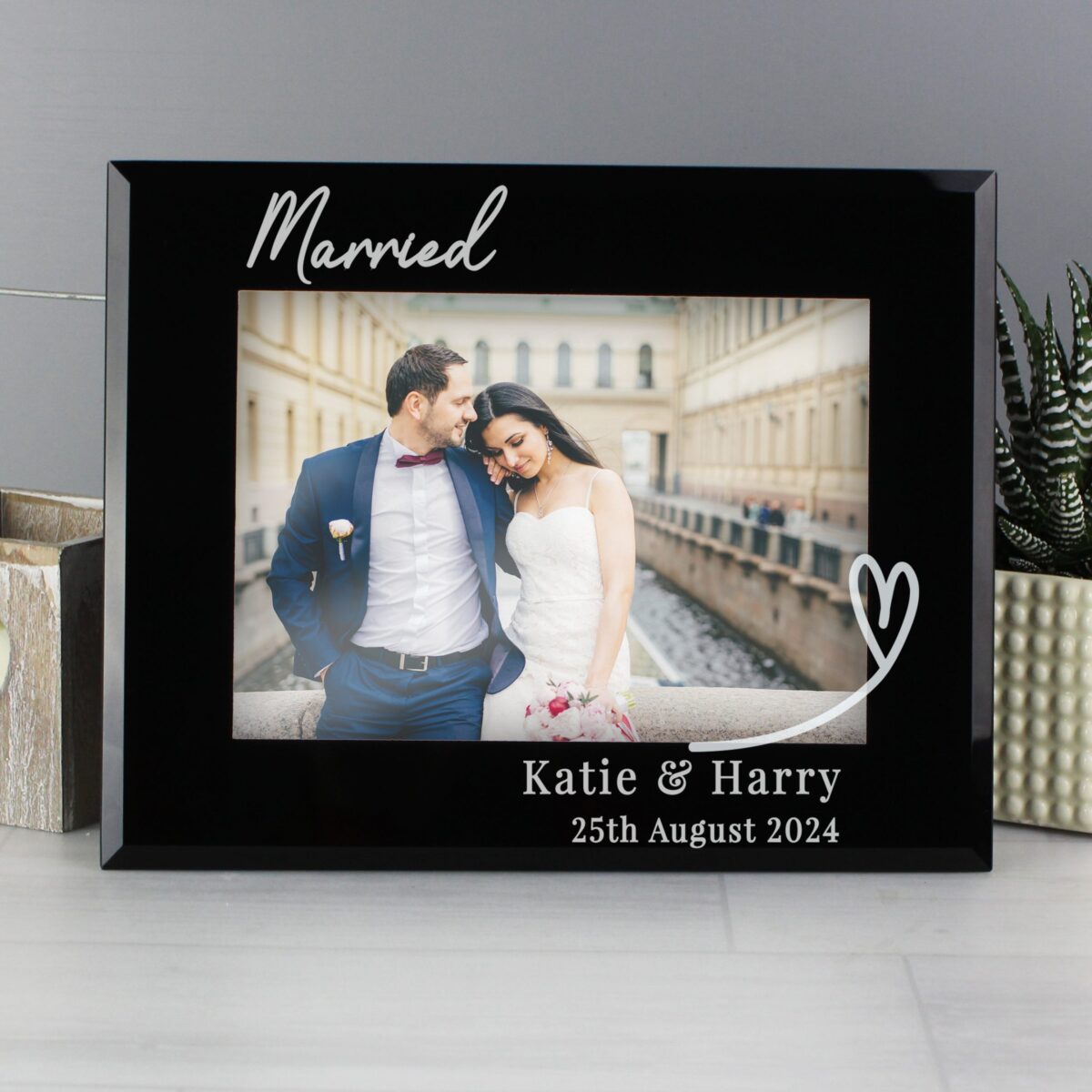 Personalised Heart Black Glass 5x7 Photo Frame: 2 - Photo Frames By Gift Moments