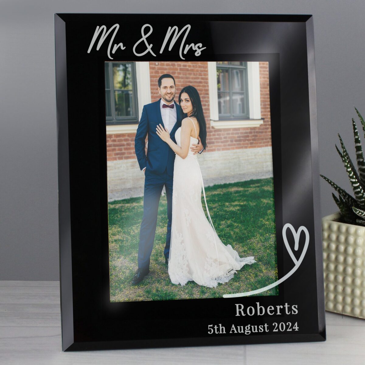 Personalised Heart Black Glass 7x5 Photo Frame: 3 - Photo Frames By Gift Moments