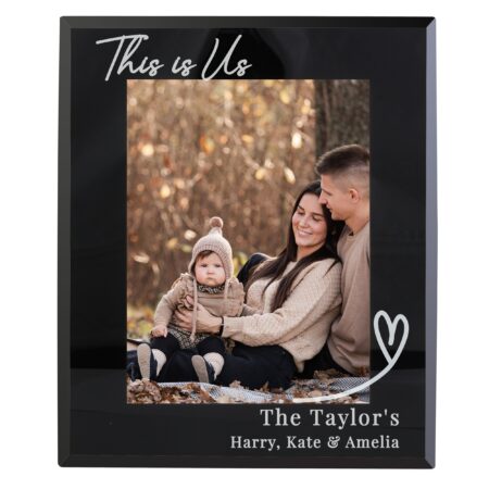 Personalised Heart Black Glass 7x5 Photo Frame: 5 - Photo Frames By Gift Moments