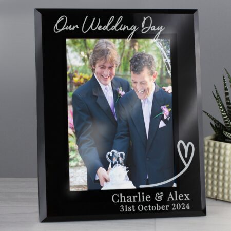 Personalised Heart Black Glass 7x5 Photo Frame: 4 - Photo Frames By Gift Moments